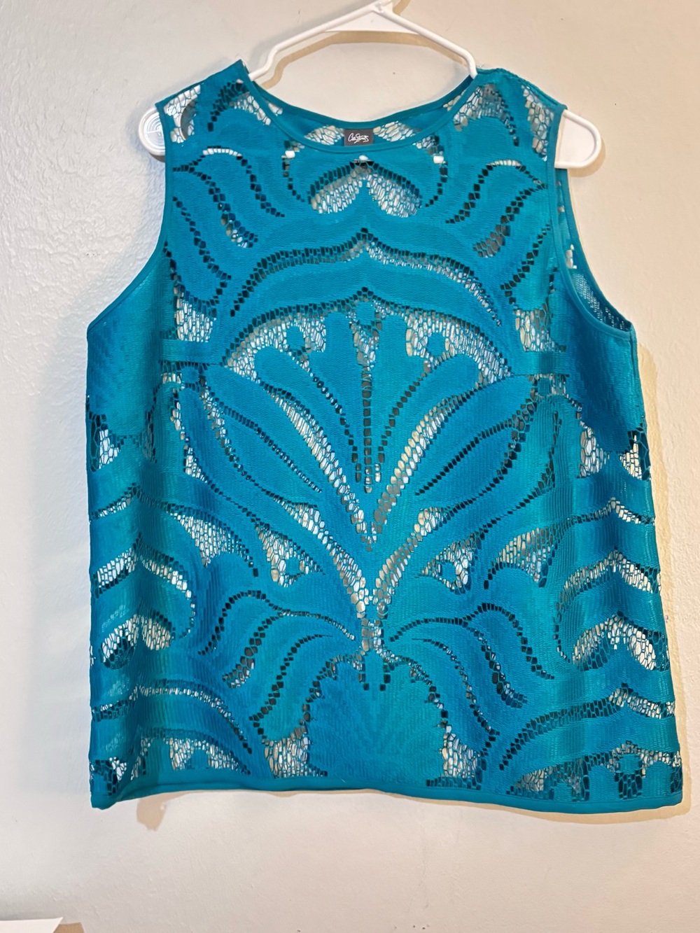 Teal Crochet Overlay Sleeveless Tank